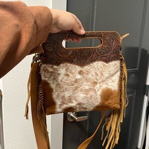 Western Tan Cowhide Women's Bag with Fringe
